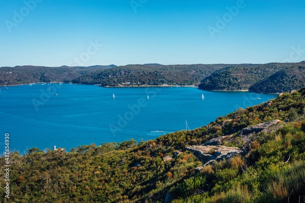 Fototapeta View overlooking Pittwater from Barrenjoey Lighthouse track