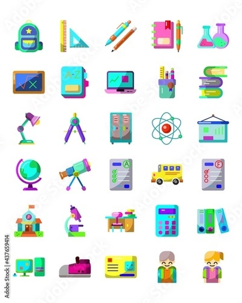 Fototapeta Back to School flat style icon set 