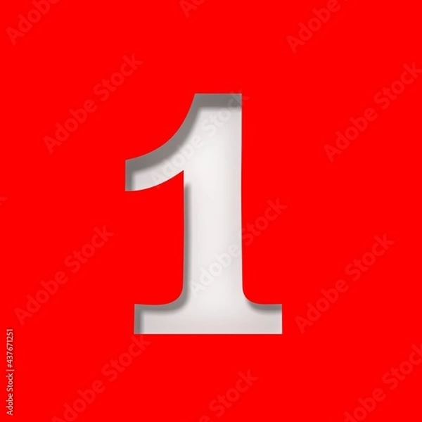 Fototapeta 1 one number white numeral sign digit symbol first place icon 3d rendering cut out stencil isolated on red background in high resolution