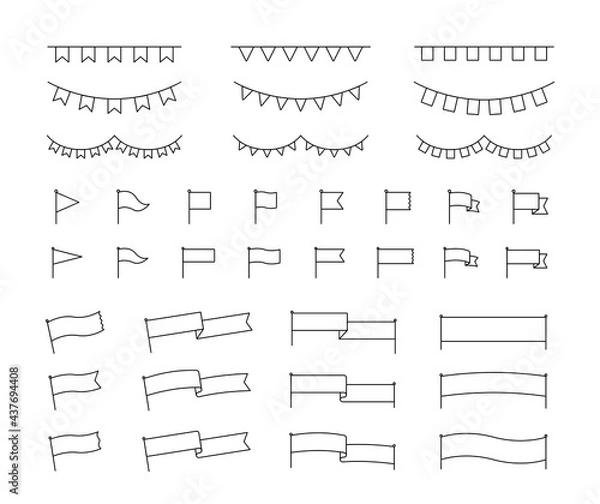 Fototapeta 旗のフレームセット　シンプル　イラスト　フラッグ　リボン　ガーランド　あしらい　飾り罫　見出し