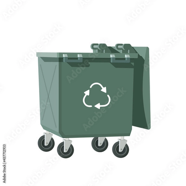Fototapeta Plastic trash can. Empty garbage collection container. Vector illustration in a flat style.