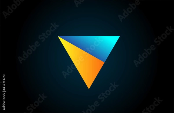 Fototapeta blue yellow V alphabet letter icon logo for company and business. Simple geometric gradient for corporate design