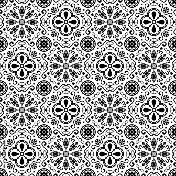 Fototapeta Black Ajrak pattern background, vector illustration