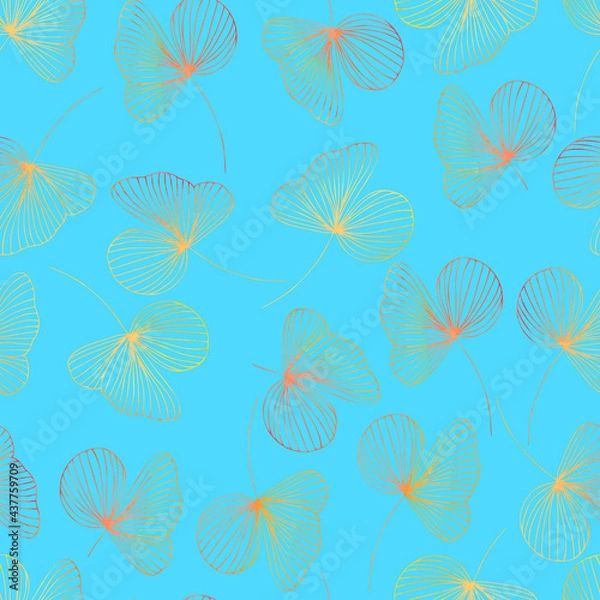 Fototapeta autumn contour watercolor leaves with gradient vector seamless pattern. background for fabrics, prints, packaging and postcards