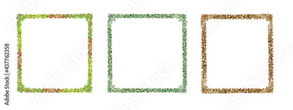Fototapeta Frames made of plant elements isolated on white. A set of frames for creating greeting and invitation cards. Colorful frames drawn in watercolor.