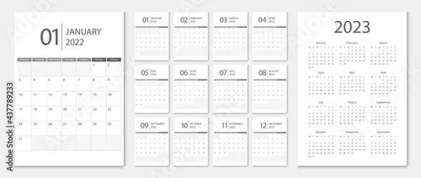 Fototapeta Calendar 2022 week start Monday corporate design template vector.