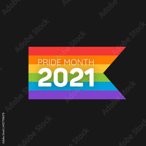 Fototapeta LGBT Pride Month 2021. Pride day rainbow abstract logo. Human rights and tolerance. Vector illustration isolated on black background.