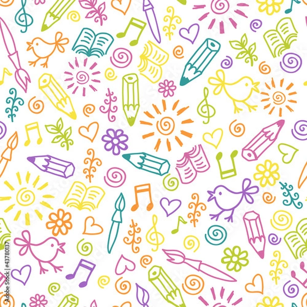 Obraz Cheerful childlike seamless pattern