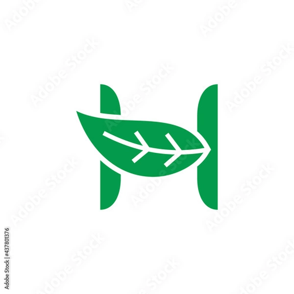 Obraz logo design of initial letter H. initial letter H leaf. leaf logo. nature logo. a unique, exclusive, elegant, professional, clean, simple, modern logo. It would be perfect for your company