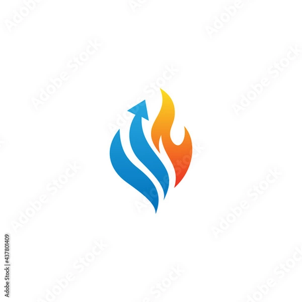 Obraz Vector fire and arrow up logo combination. Flame and growth symbol or icon. Unique torch and upload logotype design template.