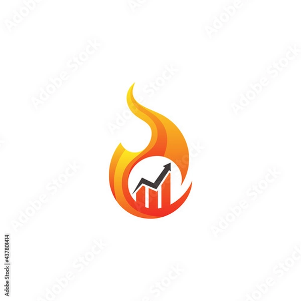 Obraz Vector fire and arrow up logo combination. Flame and growth symbol or icon. Unique torch and upload logotype design template.