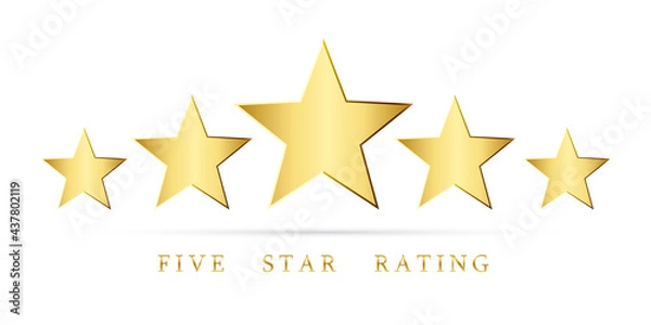 Fototapeta Five star rating. Gold stars - vector, isolated on white background