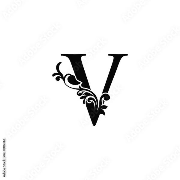 Fototapeta Letter V Logo Icon Template. Black and white vector design swirl ornate elegant decorative style.