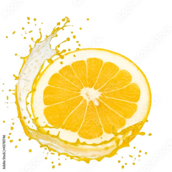 Fototapeta Splash with grapefruit slice isolated on white