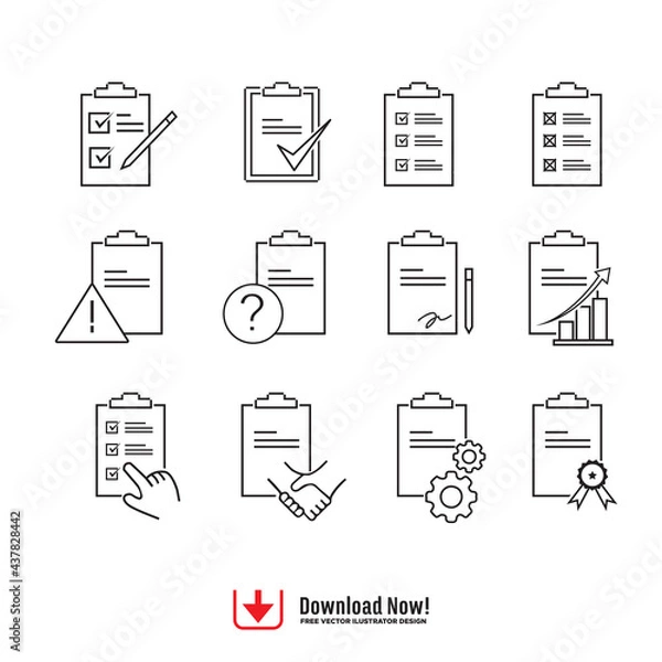 Fototapeta vector Set of Clipboard Related Vector Line Icons