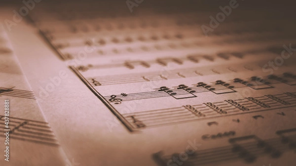 Fototapeta Vintage sheets with music notes, music notes background.