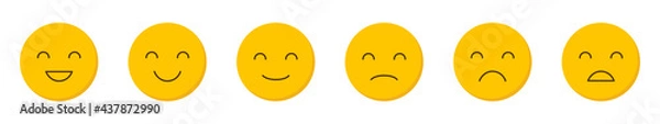 Fototapeta Set of emoticons.  Thin line smiley emoji. Flat yellow icons, vector