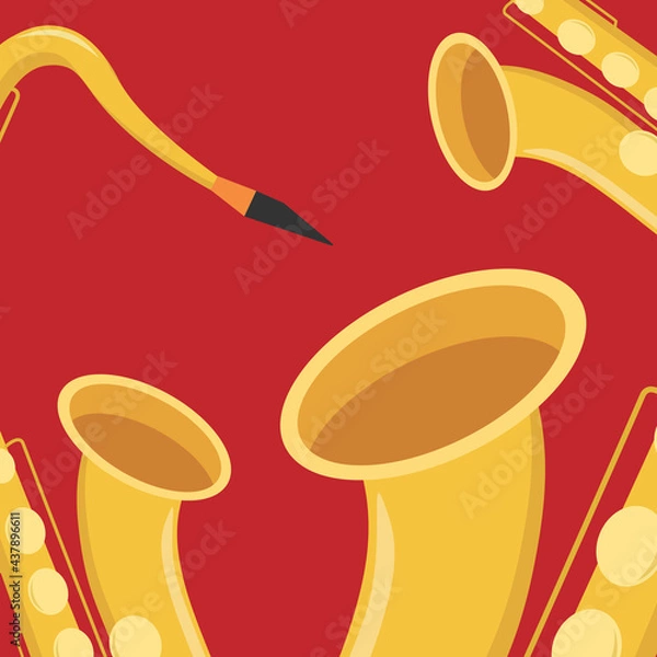 Fototapeta Composition of saxophones. Vector illustration. Concept for creating a cover, poster, banner. All design elements are uncropped.