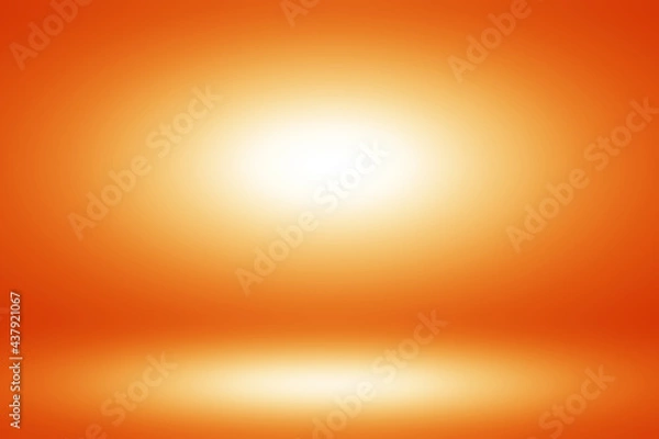 Obraz Studio room. Product displays. Orange white gradient background. Empty Circular Dark Grey gradient with Black solid vignette lighting Studio wall and floor. Empty room with space for text picture.