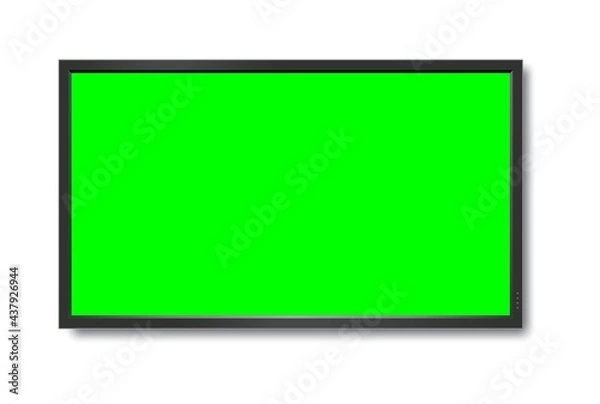 Fototapeta Realistic TV LCD screen mockup. Panel with green screen on background. Vector illustration