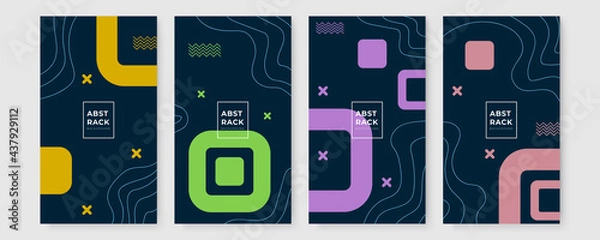 Fototapeta Set of abstract creative Memphis geometric universal artistic templates background. Good for poster, card, invitation, flyer, cover, banner, placard, brochure and other graphic design