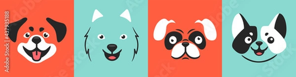 Fototapeta Simple Draw in Pop-art style vector dog face illustrations vector set