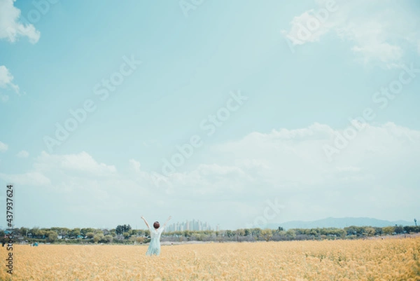 Fototapeta 유채꽃과그녀