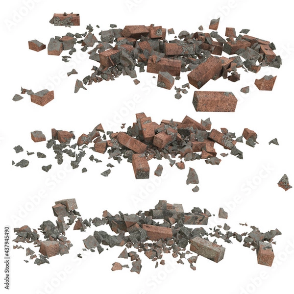 Fototapeta 3D render of brick and rubble illustration