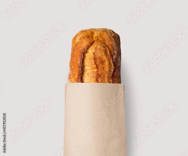 Obraz Fresh bread baked with seeds in a kraft paper bag, natural, white or black!