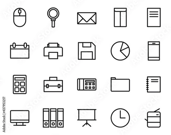 Fototapeta Simple set of office icons on white background.