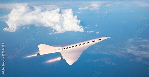 Fototapeta Supersonic flight, the plane to travel faster than ever. Unlike other commercial flights, it has double the speed. 3d render