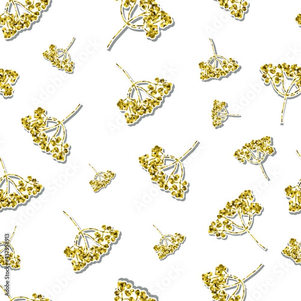 Fototapeta Happy Thanksgiving card. Gold leaves on white background. Cute autumn seamless pattern. Design for greeting card and invitation of seasonal fall holidays, halloween, Give thanks, autumn