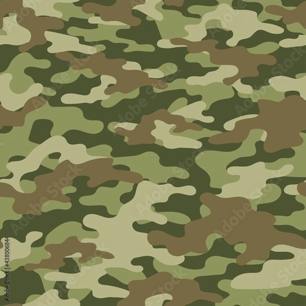 Fototapeta Abstract seamless camouflage pattern for printing clothes, fabrics. Army green background. Vector design.