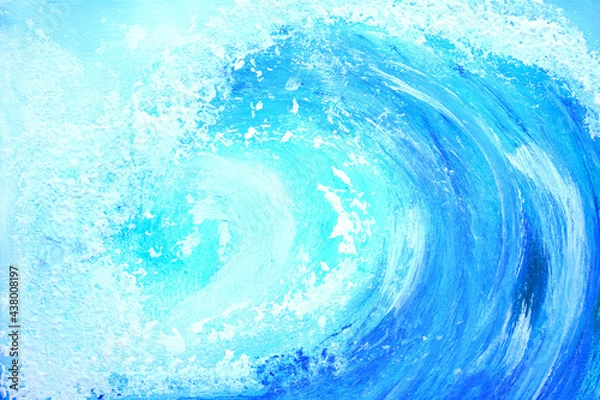 Fototapeta Painter paint acrylic on canvas with brush with blue on frame. Artwork as hobby or occupation for artist. Woman creates artwork by mix color and decors picture as hard copy art.