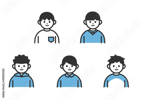 Fototapeta 男の子の上半身イラスト素材セット