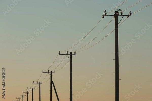 Obraz 夕焼け空と電柱たち