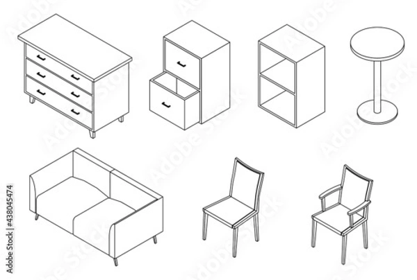Fototapeta 家具の線画イラスト