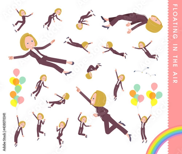 Fototapeta 空中に浮かぶ金髪ビジネス女性のセット