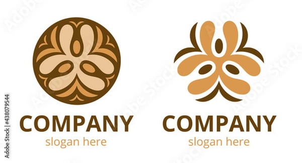 Fototapeta Set of abstract geometrical shape logo.Coffee icon, brown shades isolated on white background.Handcraft flat design element. Vector print illustration