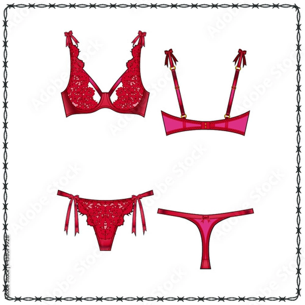 Obraz women's lingerie  editable fashion flat sketch for creating new designs mockup