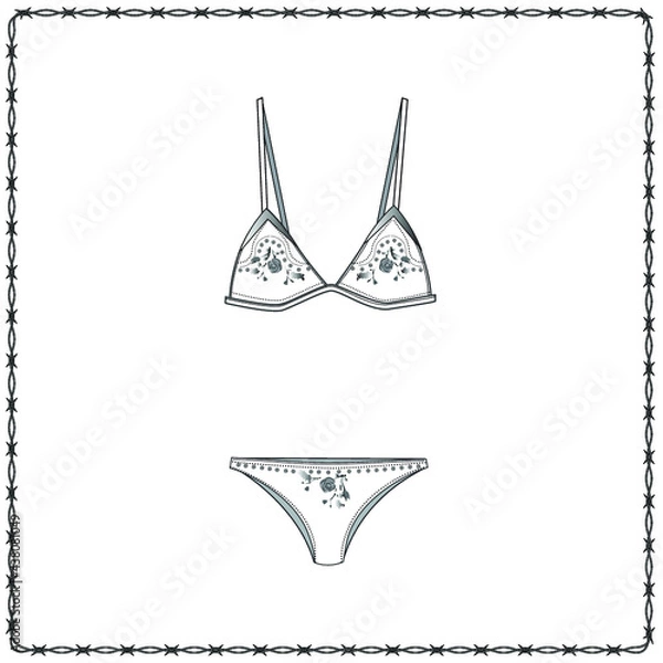 Obraz women's lingerie  editable fashion flat sketch for creating new designs mockup