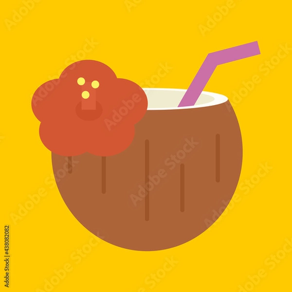 Fototapeta シンプルでかわいいココナッツジュースのイラスト フラットデザイン