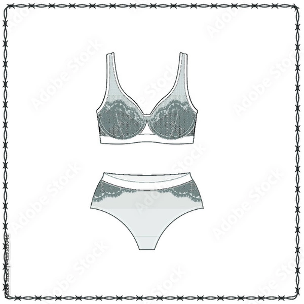 Obraz women's lingerie  editable fashion flat sketch for creating new designs mockup