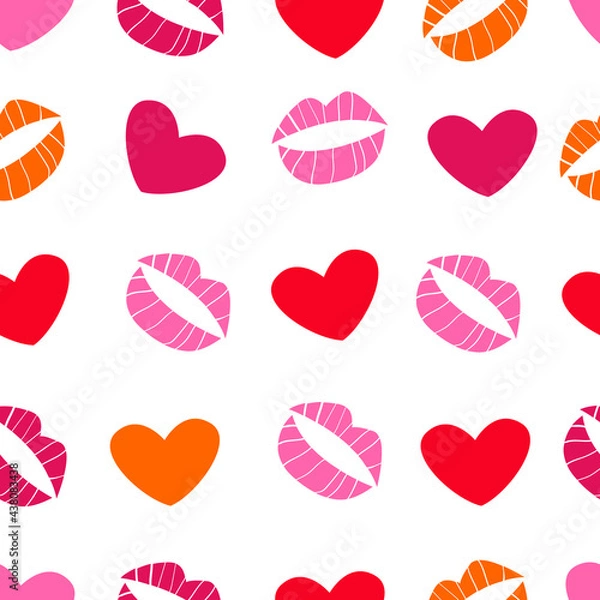 Fototapeta seamless pattern with hearts, love letters and kisses. pattern for wrapping gifts for Valentine's day. stock vector illustration on a white background.