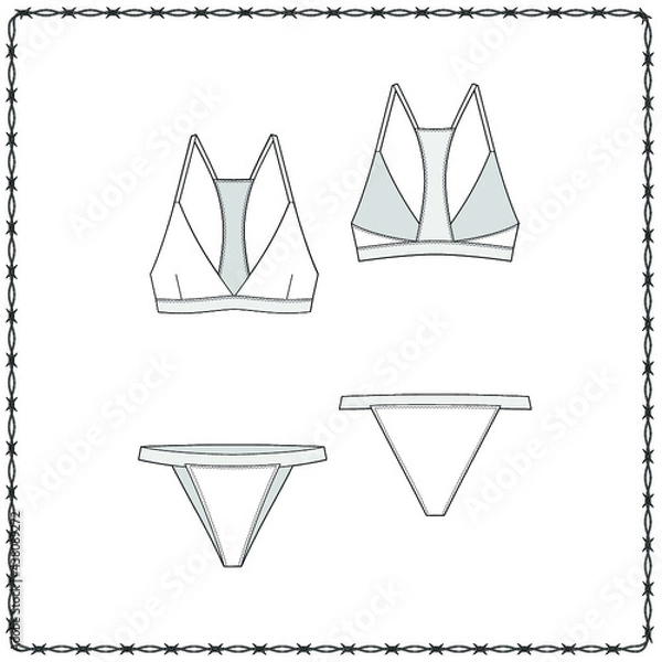 Obraz women's lingerie  editable fashion flat sketch for creating new designs mockup