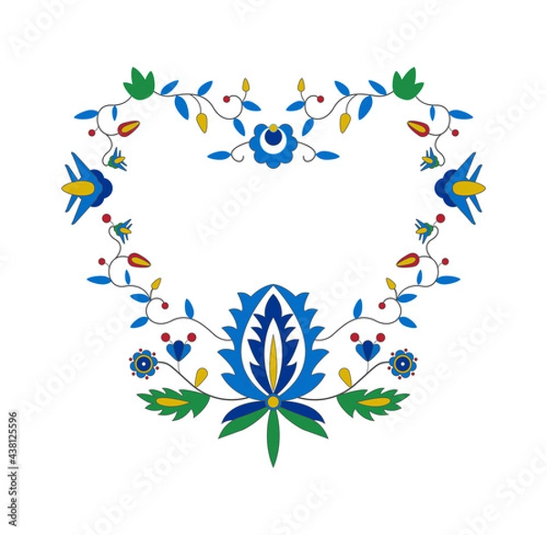 Obraz Haft kaszubski w kształcie serca, tradycyjny polski wzór