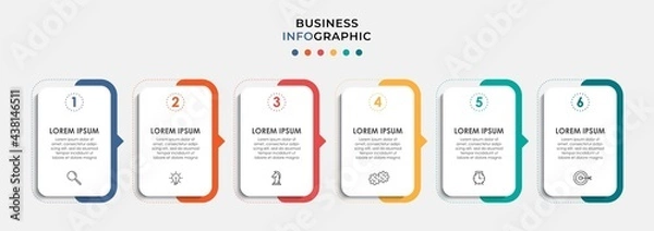Obraz Vector Infographic design business template with icons and 6 options or steps. Can be used for process diagram, presentations, workflow layout, banner, flow chart, info graph