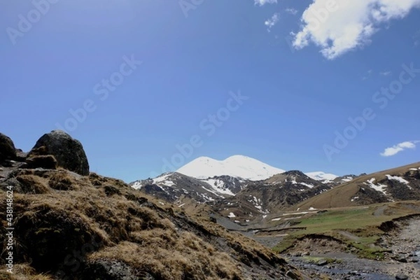 Fototapeta Mountain tourism in the Caucasus. Wonderful views of peaks, gorges, streams.