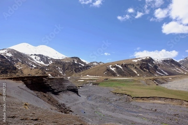 Fototapeta Mountain tourism in the Caucasus. Wonderful views of peaks, gorges, streams.