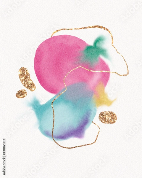 Obraz Watercolor abstract in delicate pastel colors with the addition of gold and lines. Textured paint strokes. Watercolour painting.